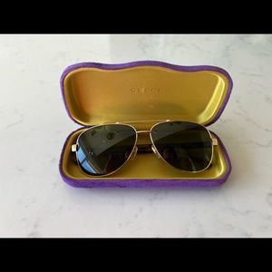 Gucci GG0528S-008 Gold Metal Aviator w/Green Polarized Lenses